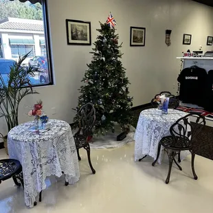 a christmas tree in the background