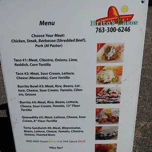 a menu for the restaurant