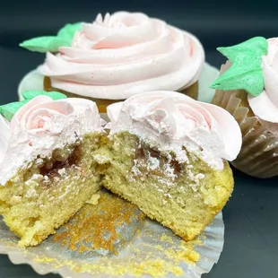 Vanilla cupcakes with strawberry jam filling and fresh buttercream