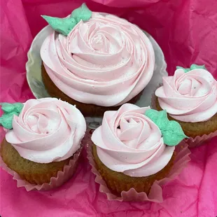 Vanilla cupcakes with strawberry jam filling and fresh buttercream