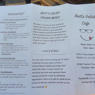 Britt&apos;s Cafe Menu