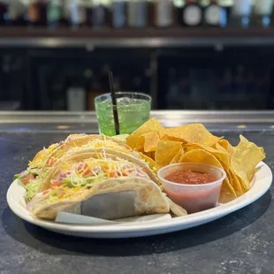 Beef Tacos with Chips and Salsa
