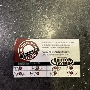 Lunch punch card