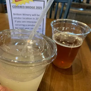 Pina Colada Slushy and lager beer - delicious.