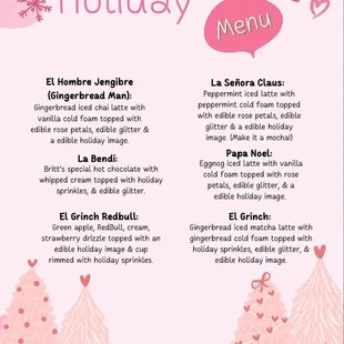 Holiday menu