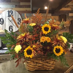 Fall Arrangement of Sunflowers in Basket