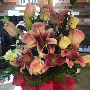 Mixed Bouquet of roses and stargazer lilies