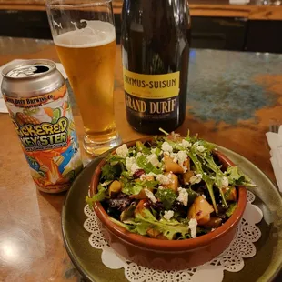Side salad and a sour beer
