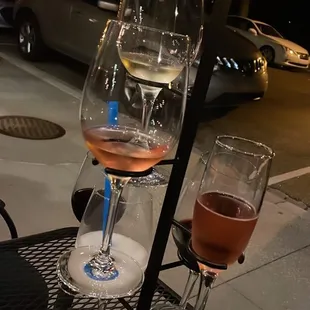 two glasses of wine on a table