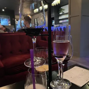 two glasses of wine on a table