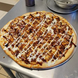 BBQ Chicken Pizza with ranch on top