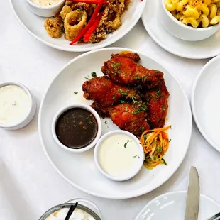 Bacon Mac &amp; Cheese, fried calmari, chicken wings from HH menu