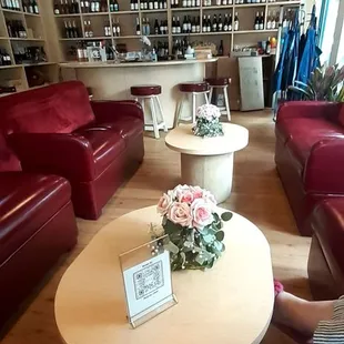 Couches and coffee tables.