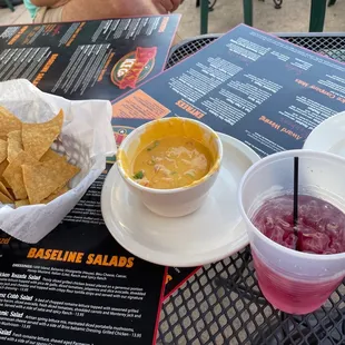 Queso (amazing!) and chips.