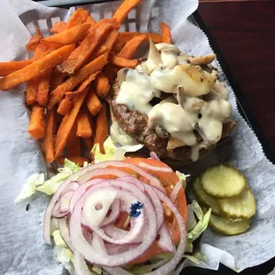 Mushroom Swiss burger, it&apos;s a yummy one!