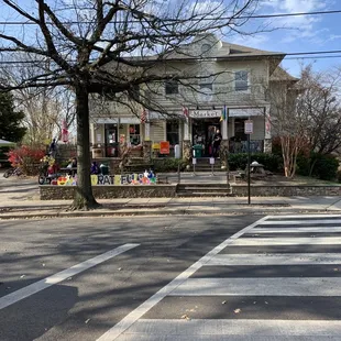 a crosswalk in front of a store