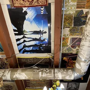 Posters,patches, and stickers  (cool ceiling shot)
