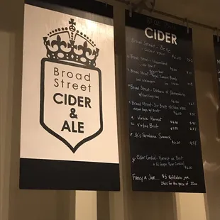 A list of a few Ciders (made in house listed in blue)