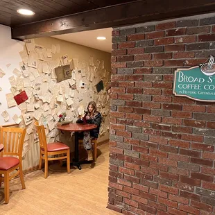 Brick wall is a tribute to the brick layers from 1930's, as bricks were used to provide many of the accent on homes and businesses.