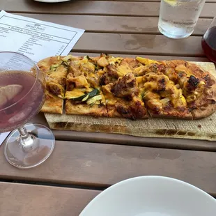 Pork flatbread, Pom Pom martini