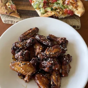 Korean bbq, watermelon flatbread, and salad