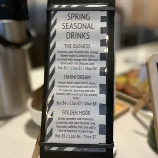 Menu as of May 2023