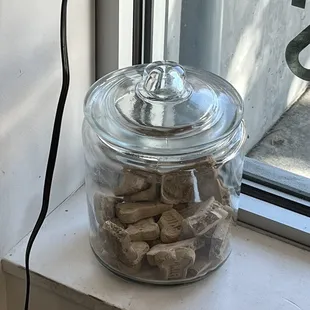 Dog treats in the window