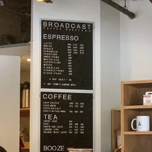 Broadcast coffee menu