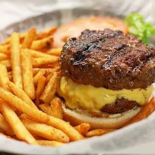 a burger and fries