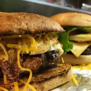 Spicy Broaddus on cheddar jalapeño sourdough with a fried egg and cheddar cheese.