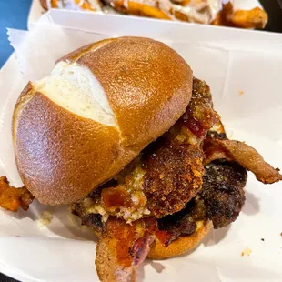 a plate of fries and a sandwich