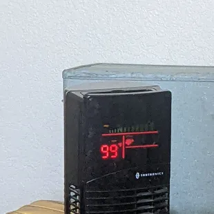 The temperature in my bedroom with 3 portable AC units and a fan on. We&apos;ve been without AC for 6 weeks.
