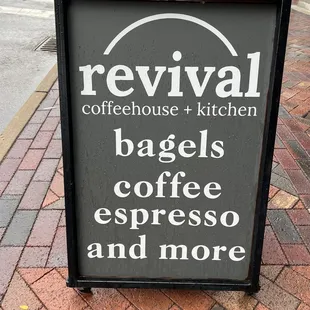a sign for revival coffeehouse and kitchen