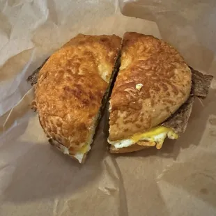 Asiago Breakfast Sandwich with Bean Bacon