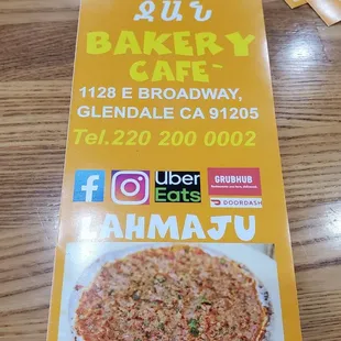 the menu for the restaurant