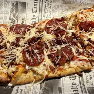 Three Meat Flatbread Pizza