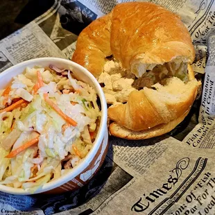 Chicken salad croissant and coleslaw