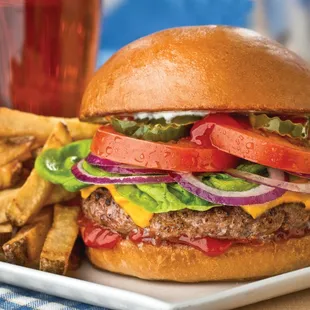 a burger and fries