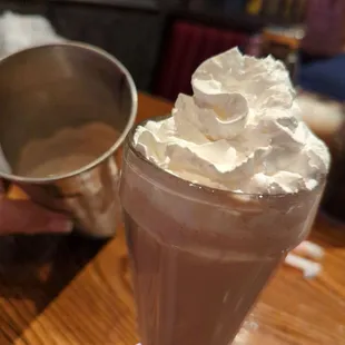 Chocolate shake with enough extra for TWO more fills!
