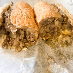 The inside of the Cheese Steak Hoagie