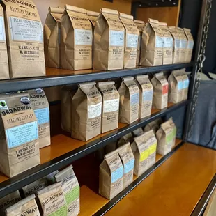 coffee bags on a shelf