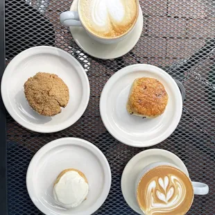 Coffee, apple cinnamon muffin, scone, soft biscotti