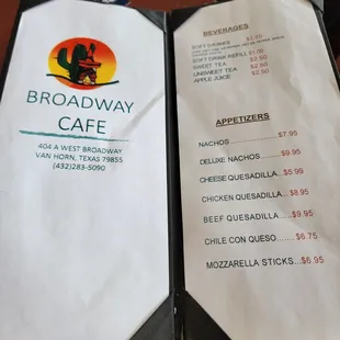 Menu reflecting new name, drinks, &amp; apps.