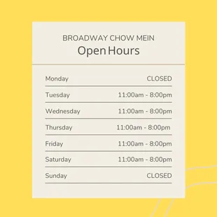 open hours on a yellow background