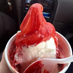 eating my small cherry dip from the bottom up - messy (even in a cup) but delicious!