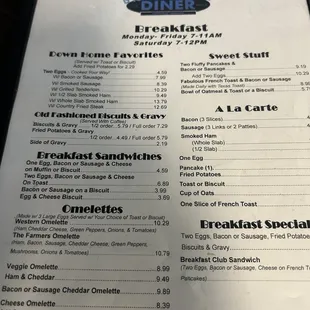 Breakfast menu