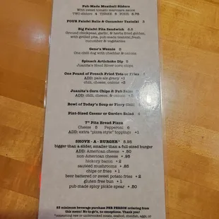 Happy hour menu