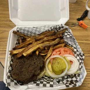 Hamburger and fries