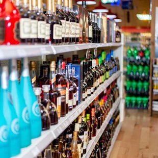 shelves of liquor in a store