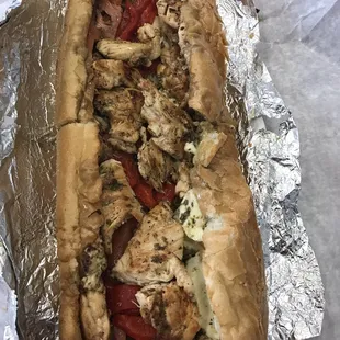 Chicken, Mozzarella, Tomato, Roaster Red Pepper &amp; Basil Panini. THE BEST!